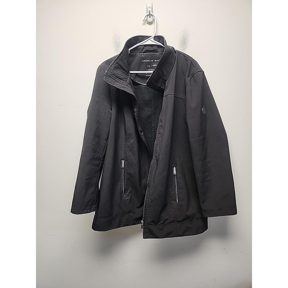 Andrew Marc Black Full Zip  Fleece Lined Water Repellent Rain Jacket XXL no Hood